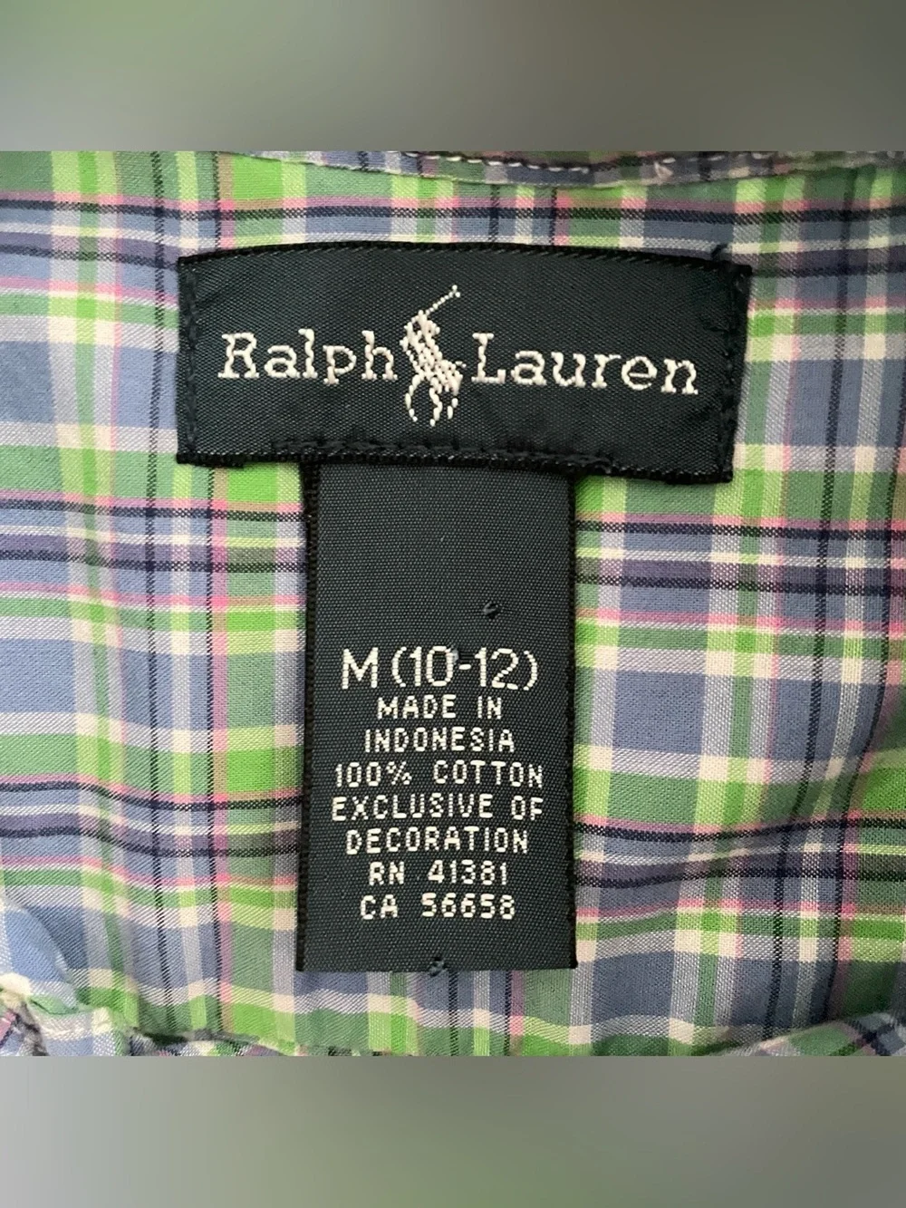 Ralph Lauren Boys Size Med 10-12 Multicolored Plaid Short Sleeve Button Up Shirt